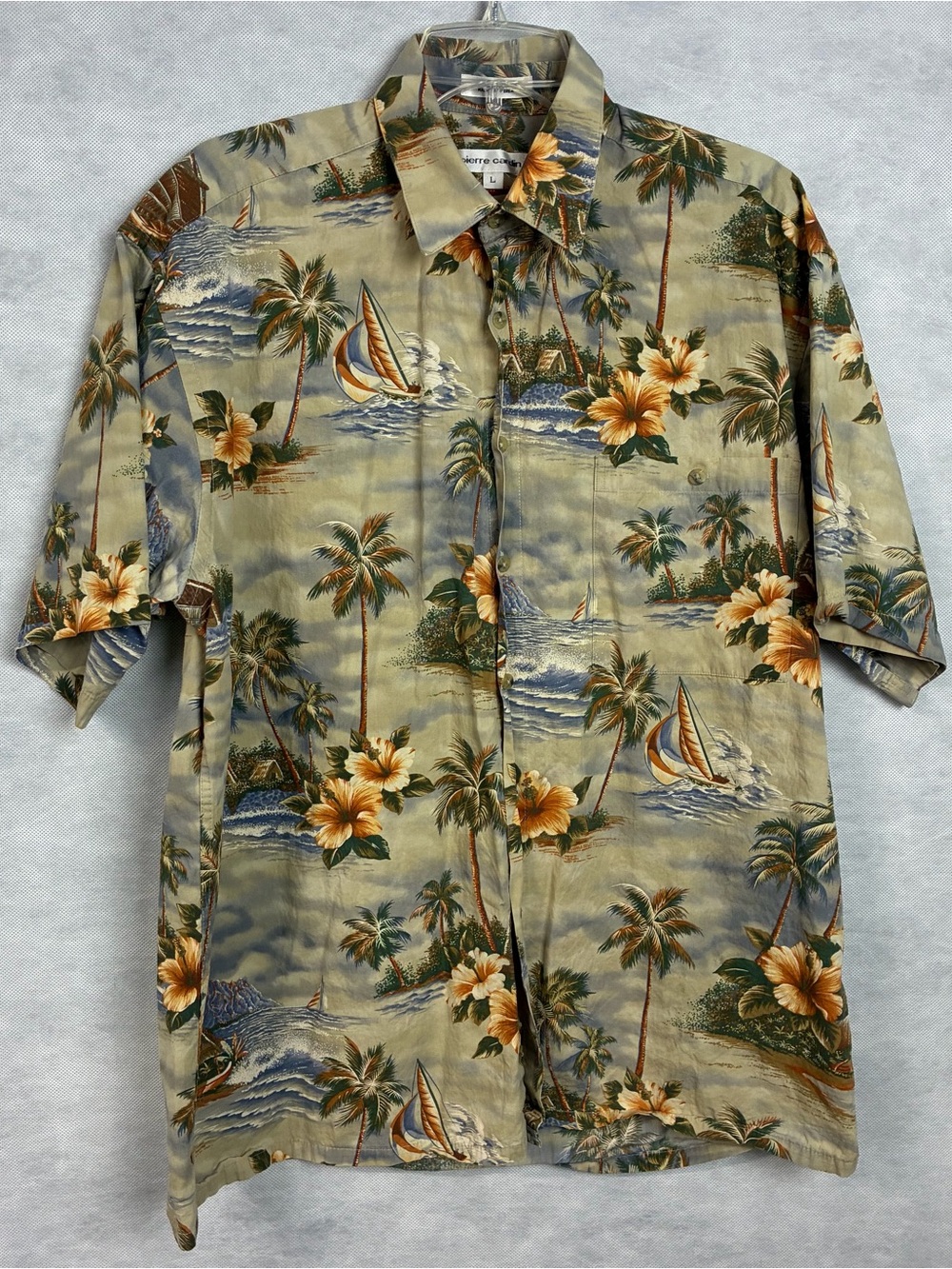 VTG Pierre Cardin Tropical Hawaiian Shirt Button Up Mens Large 100% Cotton